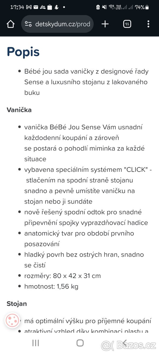 Bébé Jou Sada vaničky a stojanu Sense Edition - Pale Pink/Wh - 8