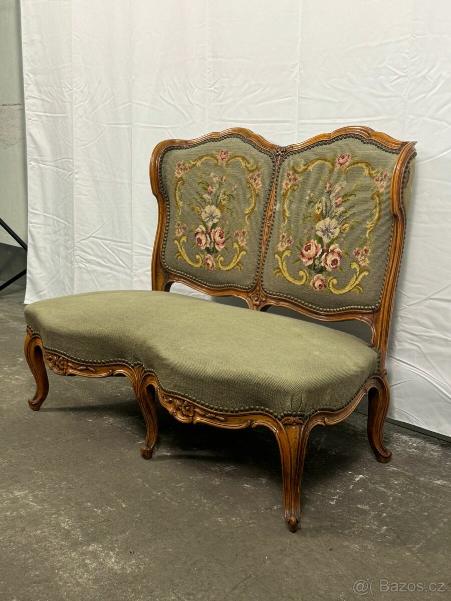 Starožitná sofa / loveseat s gobelínem (135024) - 8