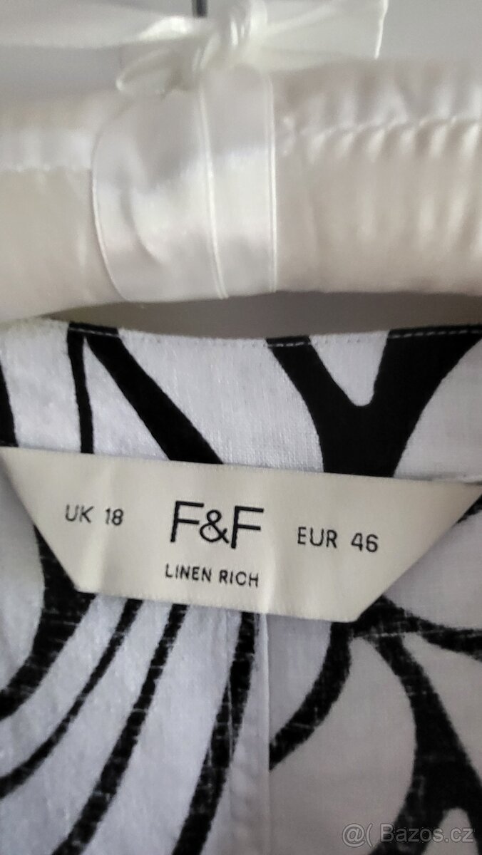 ŠATY ČERNO-BÍLÉ vel.46 zn.F&F ; LEN -KVALITNÍ A KRÁSNÉ - 8