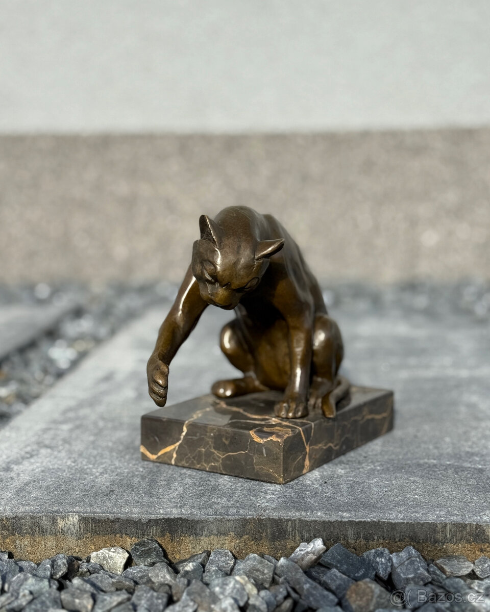 Bronzová socha Kočka hrající si luxusní dekorace dárek - 8
