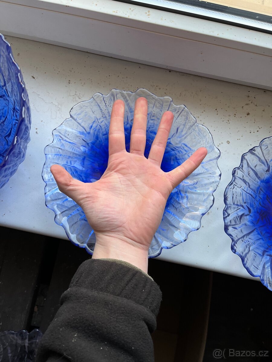 Sada modrých skleněných mís – „Ledová struktura“ - 8