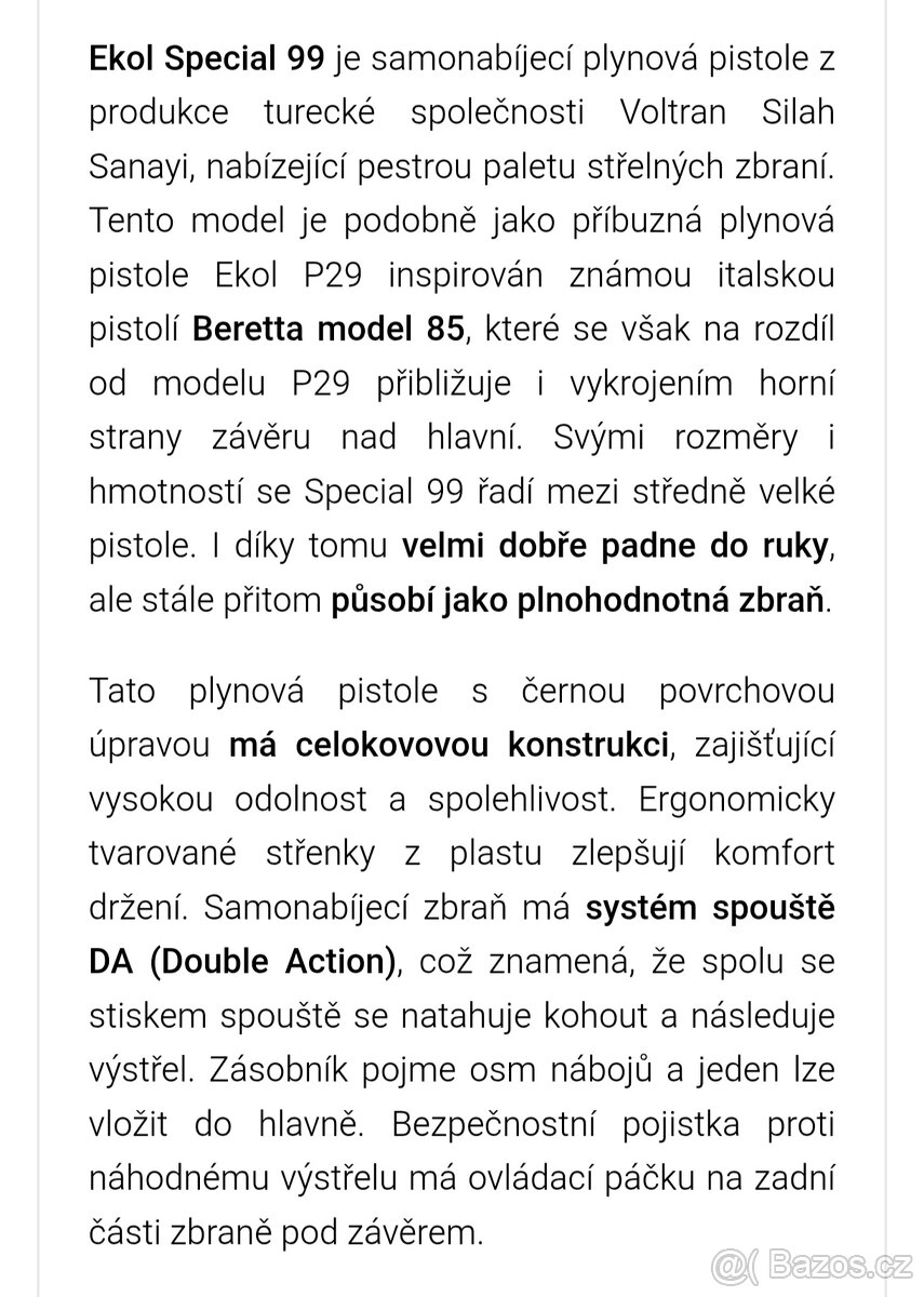 Plynová pistole Ekol Speciál 99 9mm ( Beretta 85) - 8