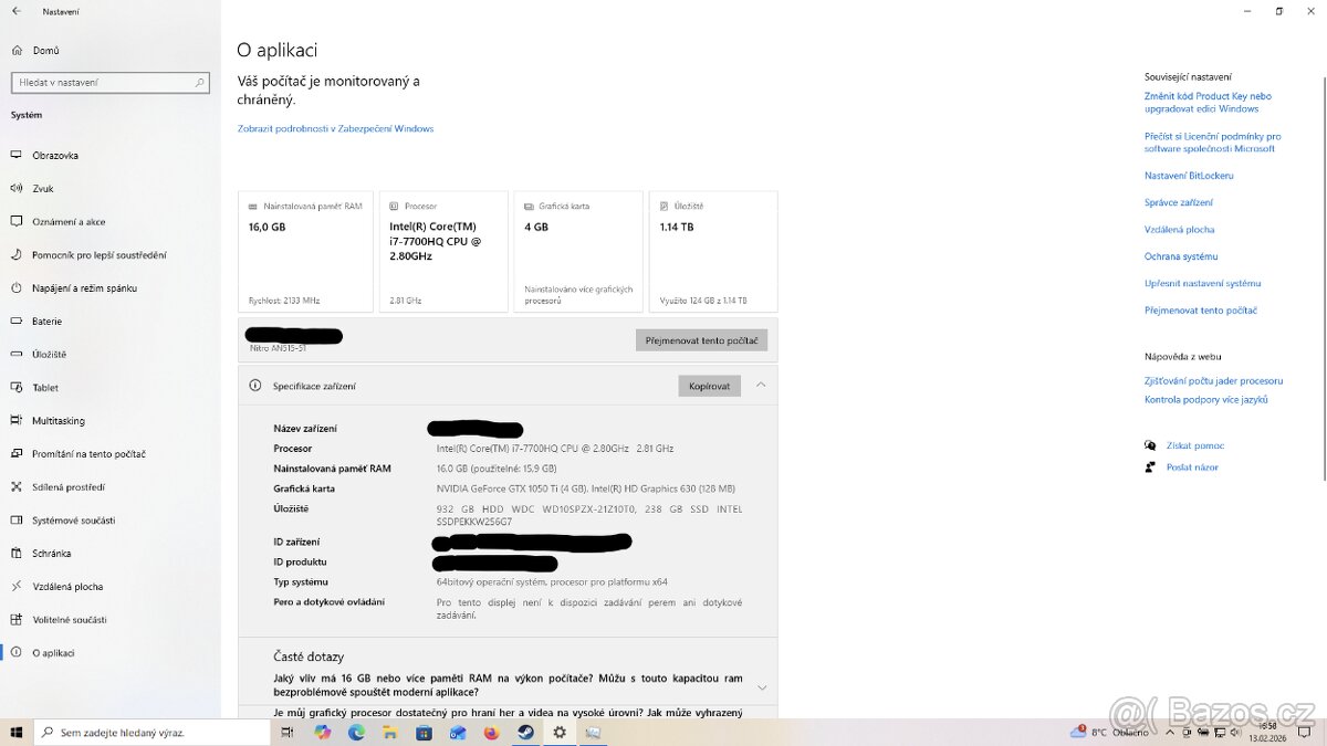 HERNÍ NOTEBOOK | Acer Nitro 5 | i7 + 16GB RAM | GTX 1050 Ti - 8