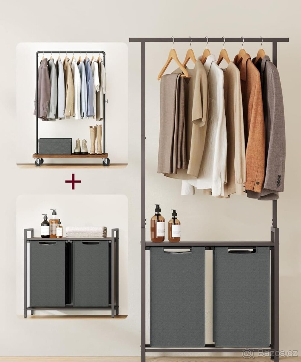 Nový koš na prádlo 2x46 litrů se šatní tyčí - 8