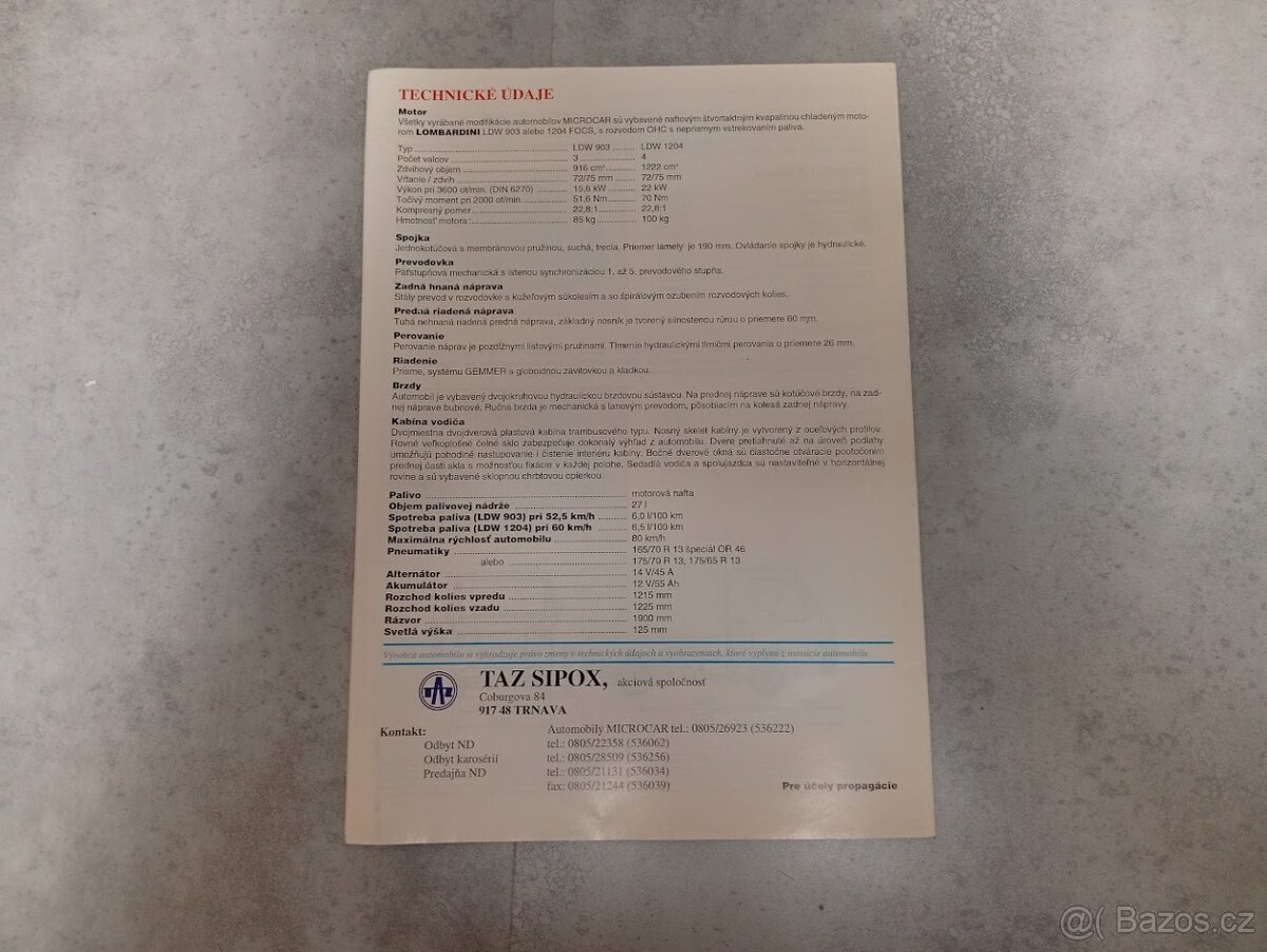 TAZ Microcar - prospekt - ceníky TAZ 1500 - 8