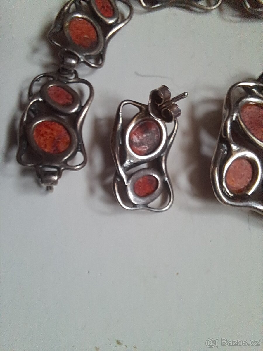 Stříbrná sada s koralem - 8