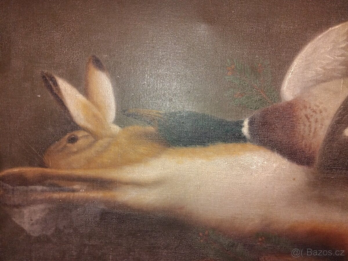 Starožitný obraz lovecké zátiší 110cm x 85cm - 8