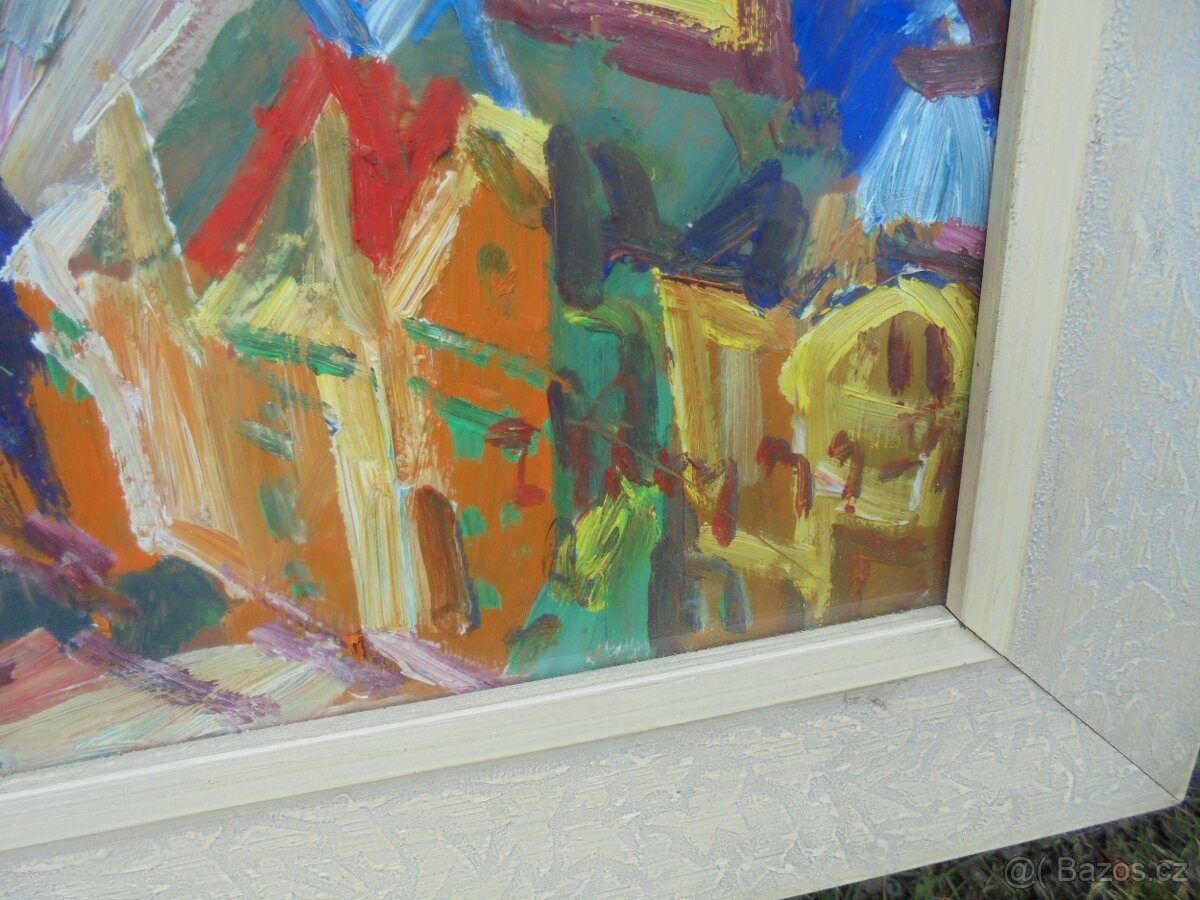 OBRAZ OLEJ NA KARTONU-POHLED NA KARLOVY VARY - 8