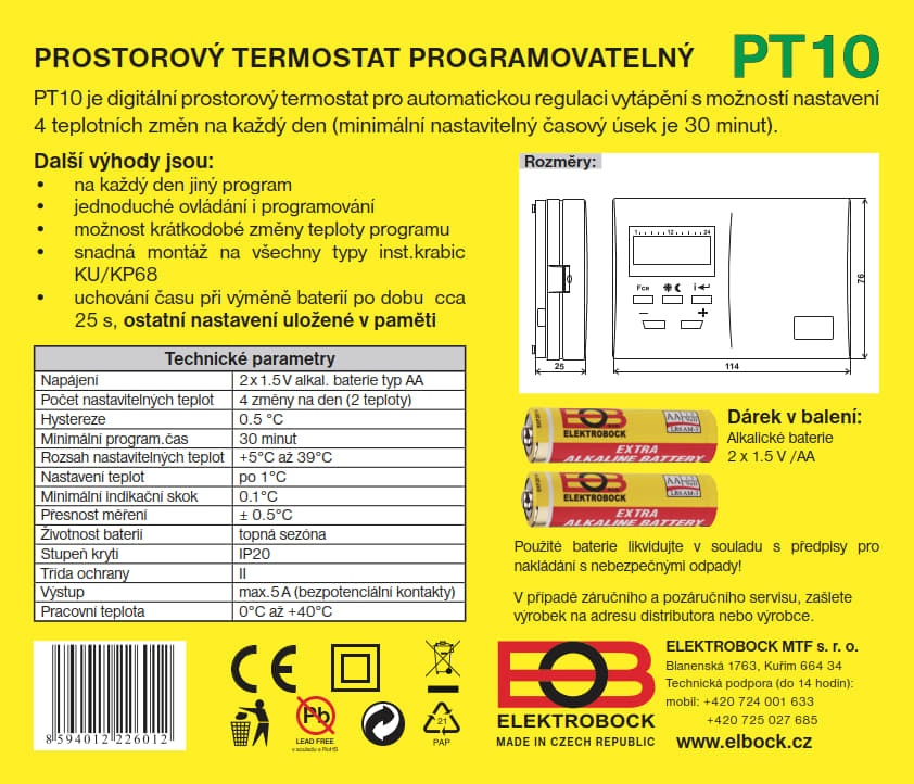 prostorový termostat PT10 - 8