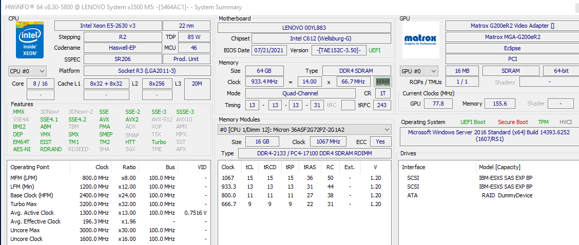 Server Lenovo x3500 M5, 64GB DDR4, 20TB SAS raid - 8