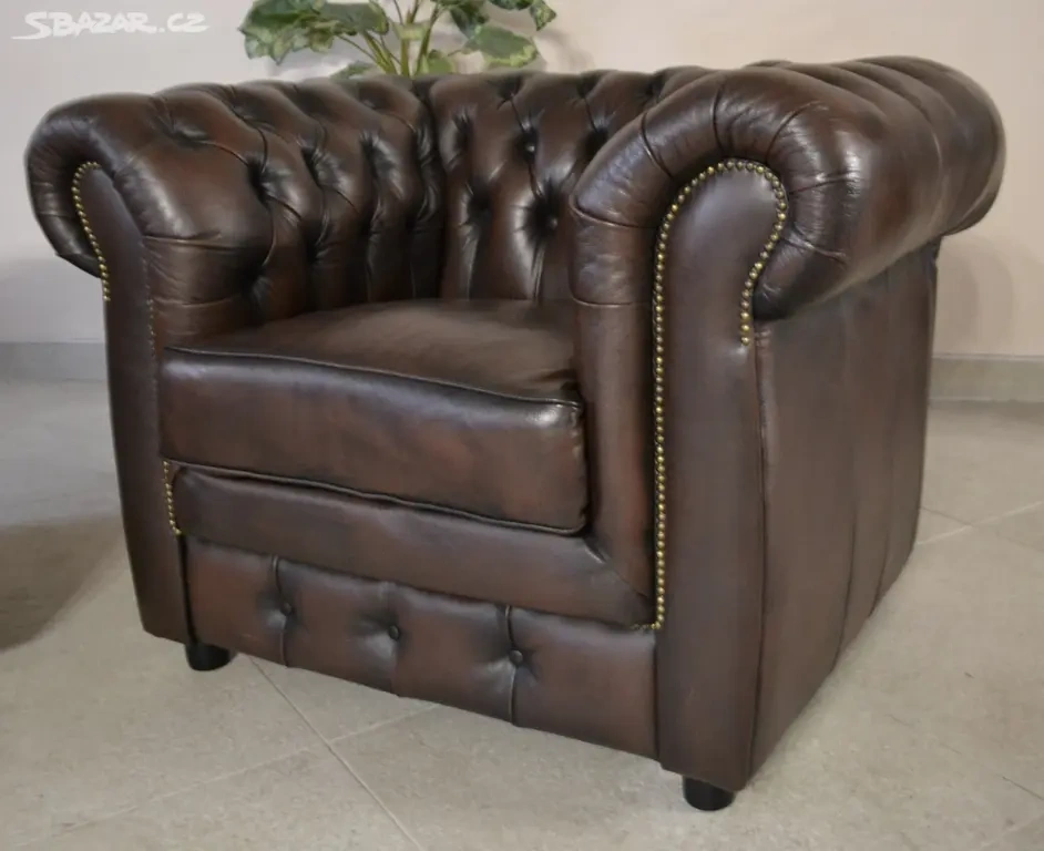 Kožená, Chesterfield sedací souprava 3+2+1. TOP - 8