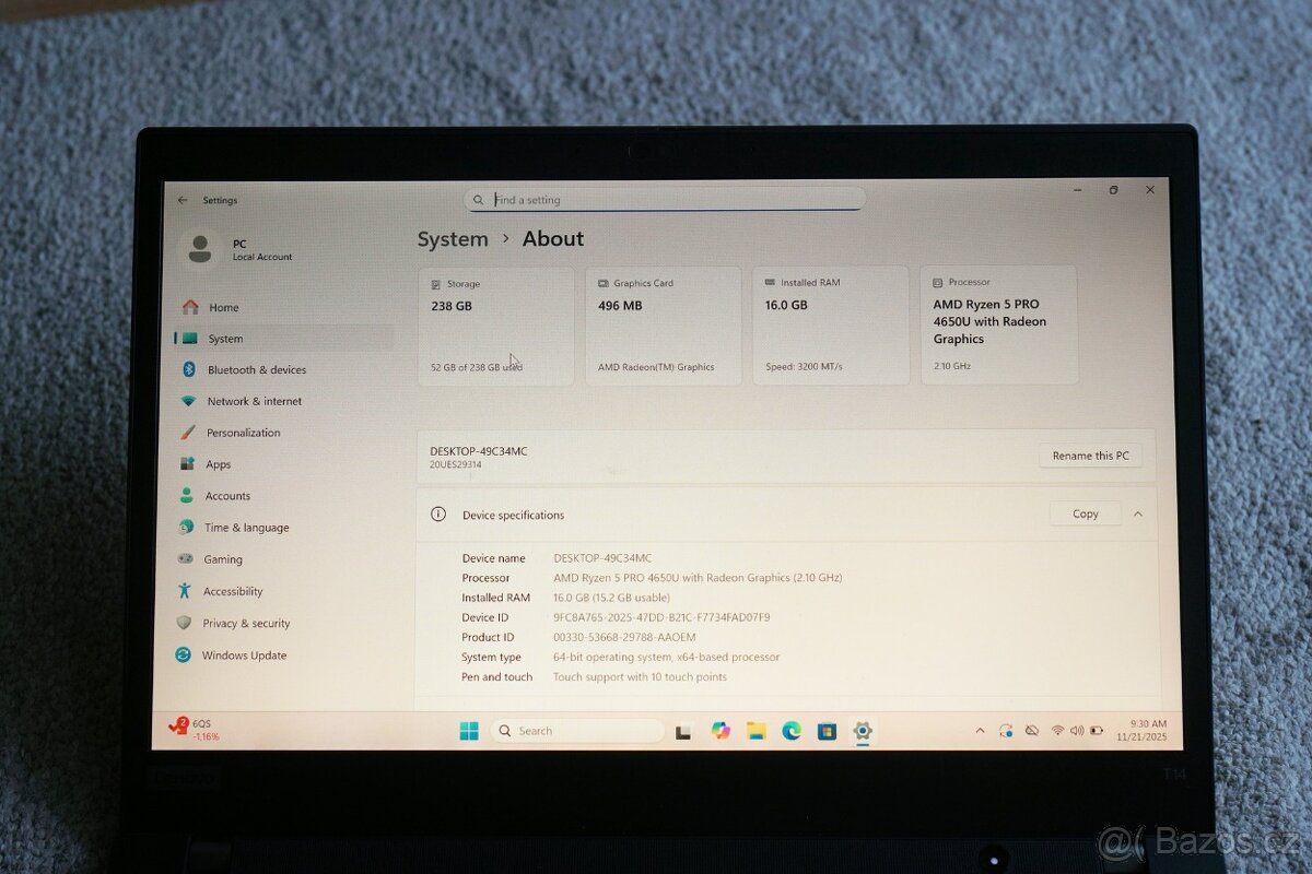 Lenovo ThinkPad T14, 16 GB RAM, dotykovy LCD - 8