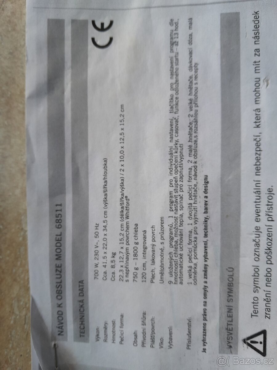 Prodám domácí pekárnu Unold 68511 - 8