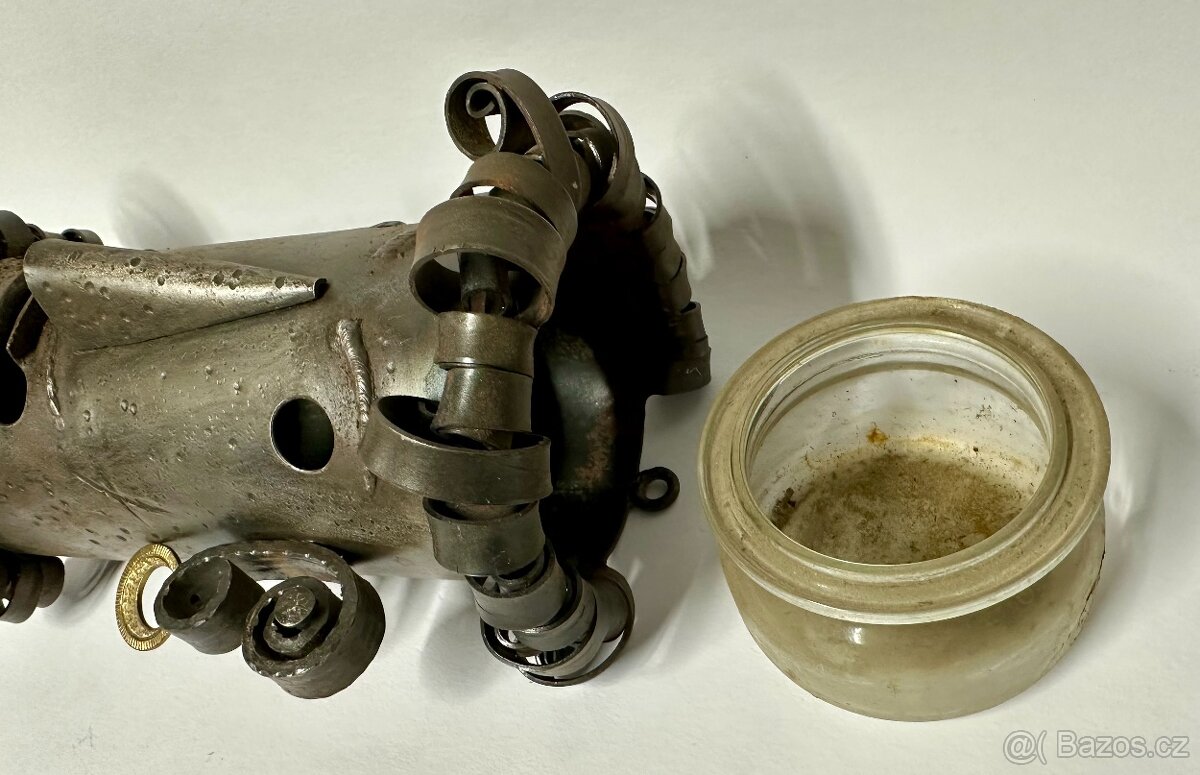 Stará ORIGINAL váza RETRO KUTILKOUSEK ocel sklo RARITA - 8