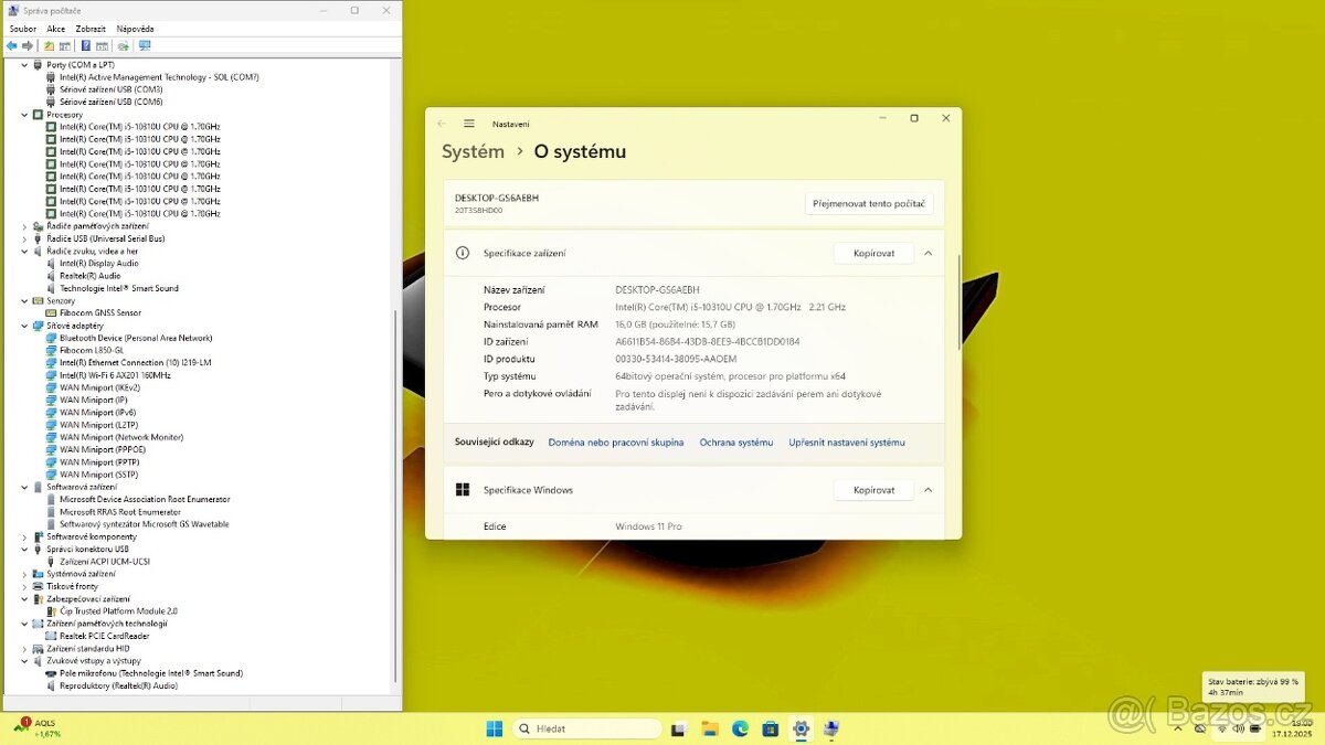 PĚKNÉ LENOVO X13 /i5-10310/16GB/SSD512GB/FULLHD/W11/ZÁRUKA - 8
