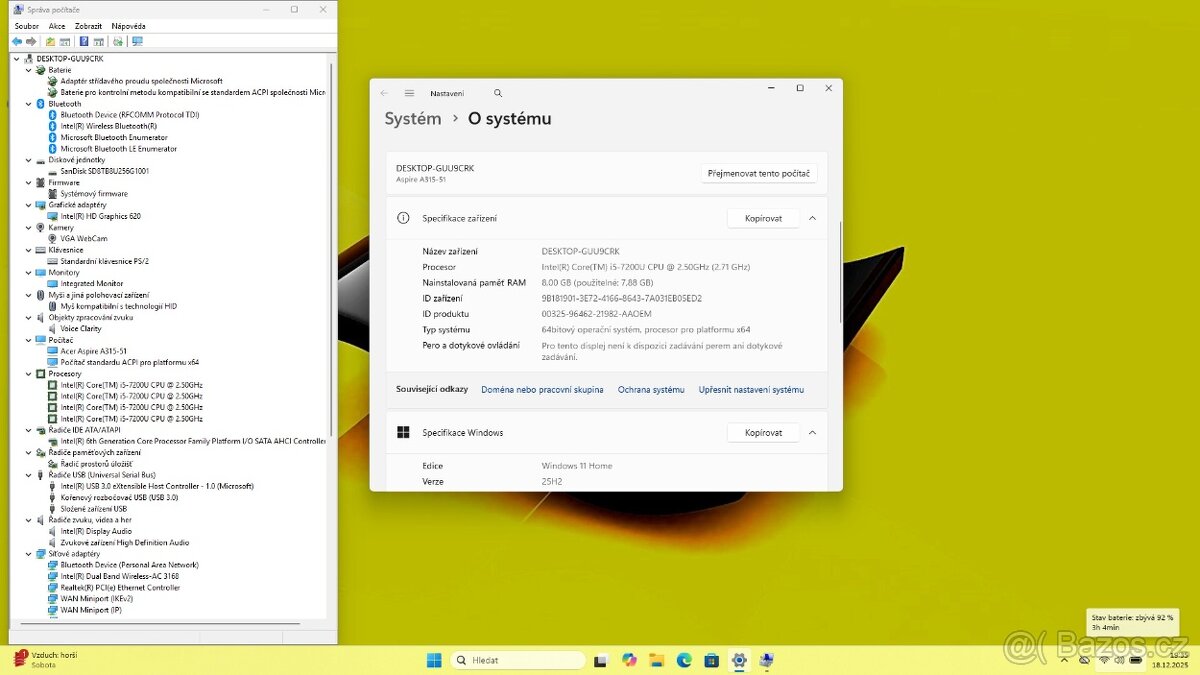 ACER A315-51 /i5-7200/8GB/SSD256GB/1920x1080/WIN11/ZÁRUKA - 8
