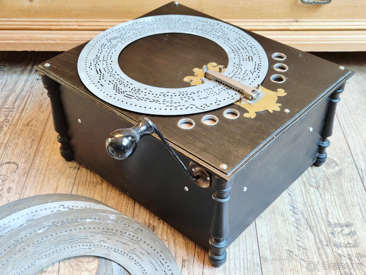 Starožitný hrací stroj, flašinet Ariosa, 1898, Německo - 8