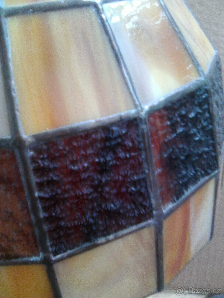 Rustikální starší design stolní lampička, materiál sklo, kov - 8