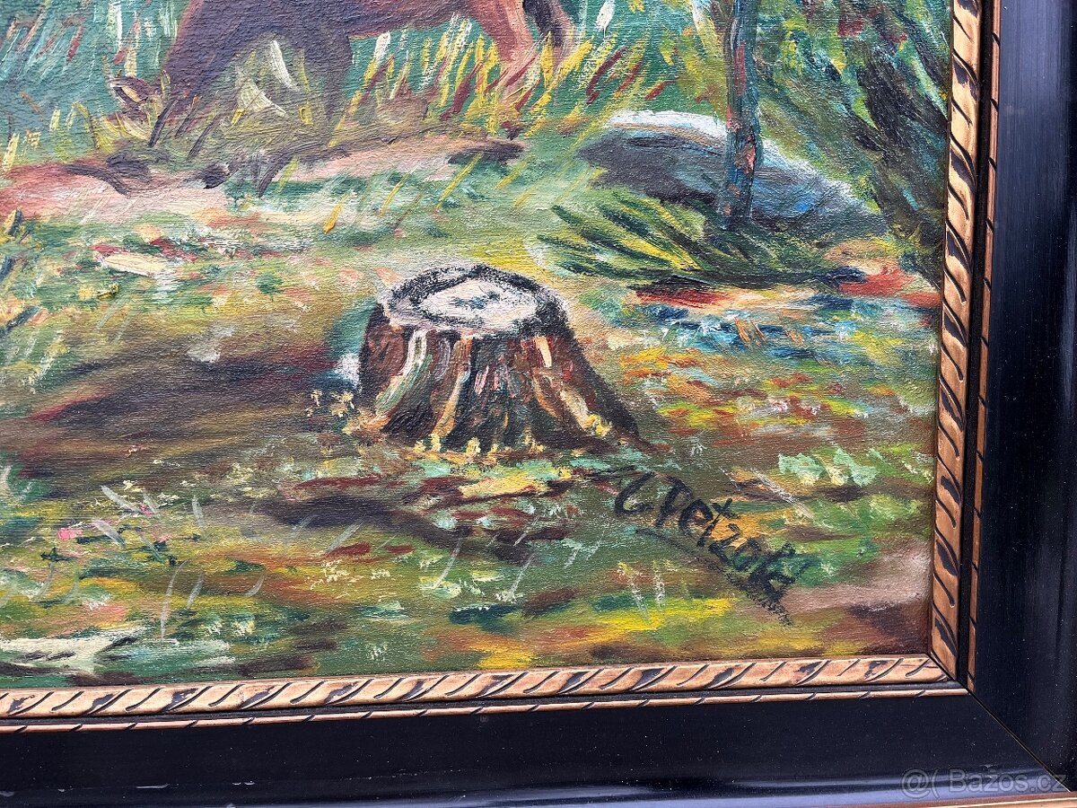 Velká olejomalba na plátně lesní zvěř - AKCE doprava - 8