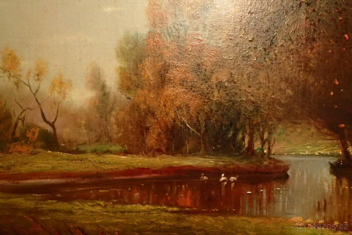 Jos. Franze - Podzim u řeky - 1928 -aukční Obraz - 8
