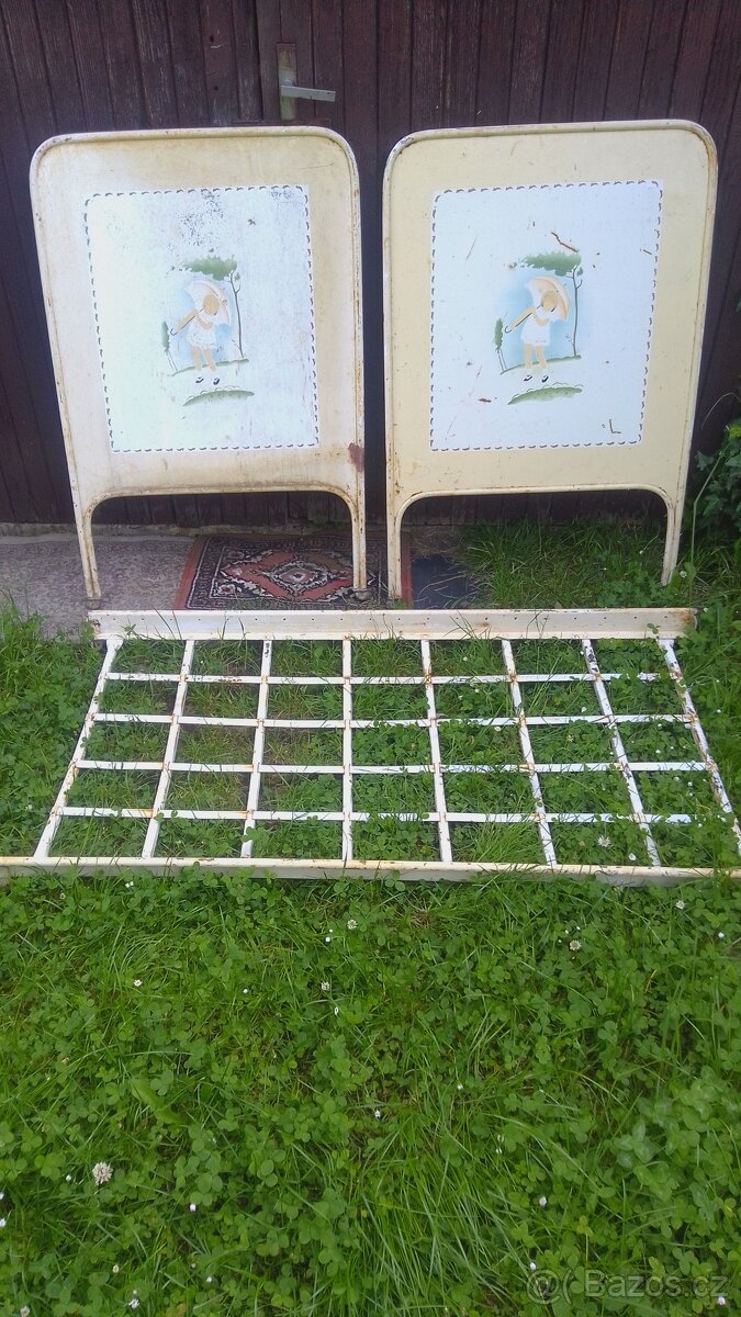Plechová postýlka Dětská první rep.starožitnost postel Retro - 8