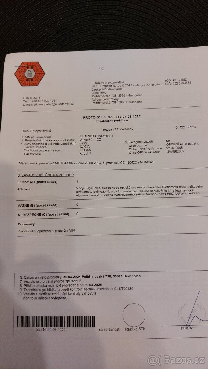 Dacia Logan 1.4i 55 kW, najeto 48761 km, tažné zařízení - 8