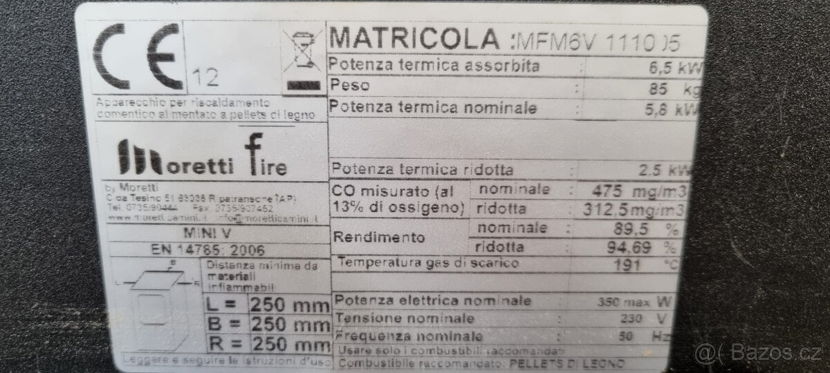 Peletová kamna Moretti Fire 6,5 kW - 8