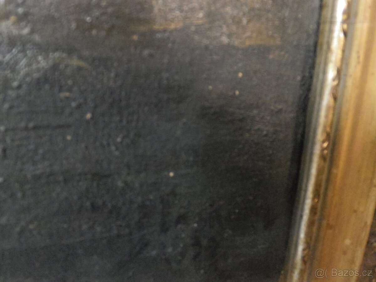 Starý obraz, krajina, jezero,sig. - 8