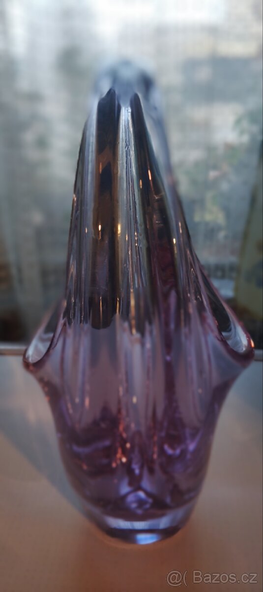 Hutní sklo fialový košík Železnoborské sklárny Klinger - 8