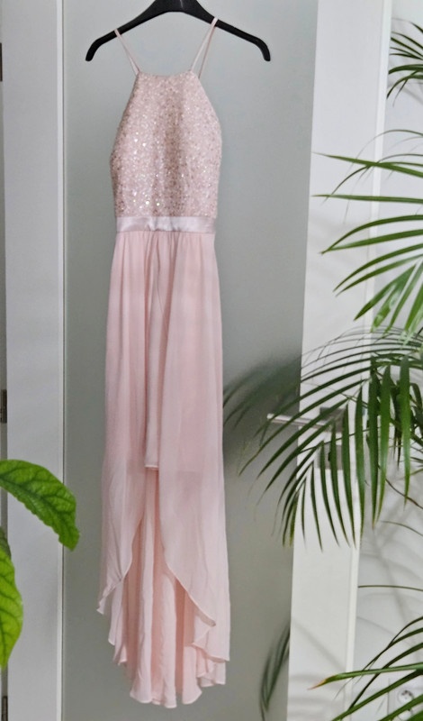 Nádherné meruňkové večerní šaty s flitry xxs - 8