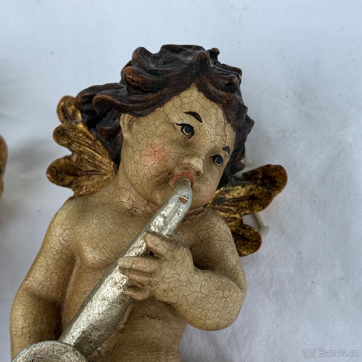 2x socha dřevěný anděl polychromie zlaceno 3 900 Kč - 8