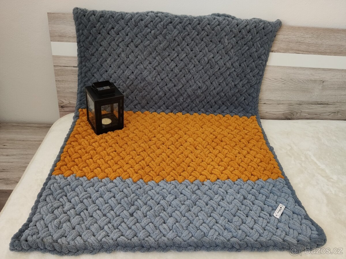 Pletená dětská deka šedá-horčicová - 8