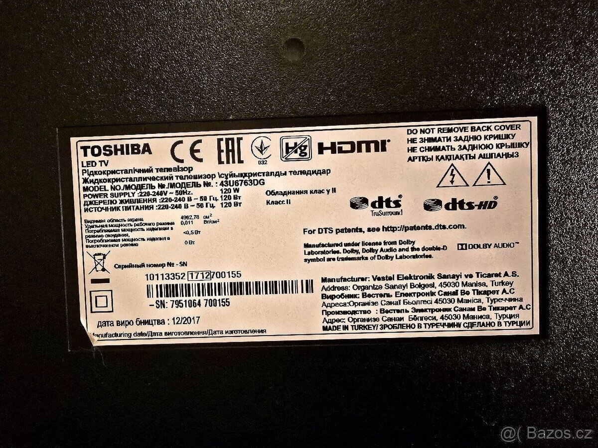 Toshiba 43U6763DG Smart LED TV, 43" 109cm,4K UHD - 8