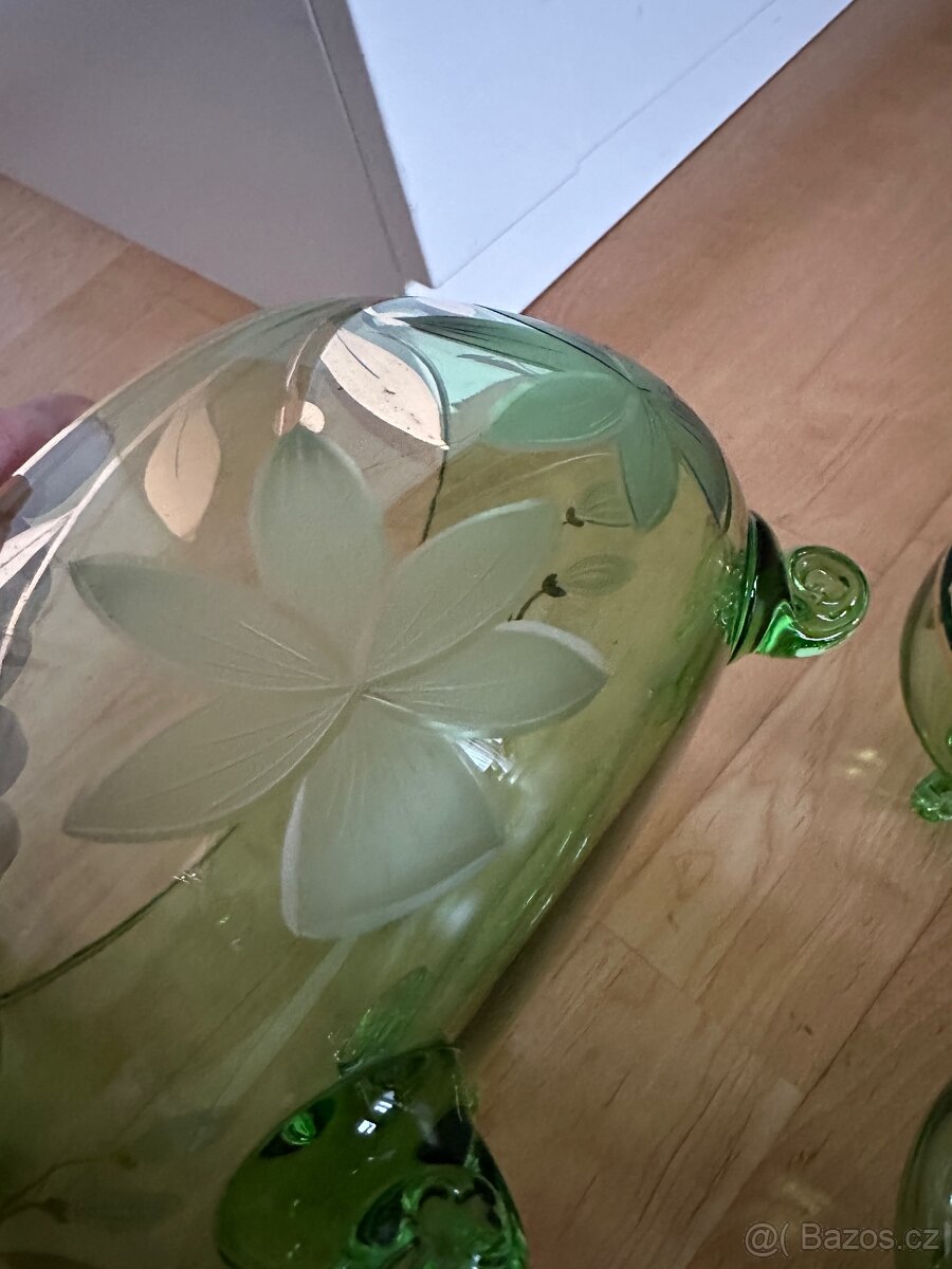Starožitné skleněné zelené broušené misky mísa sada set 6 ks - 8
