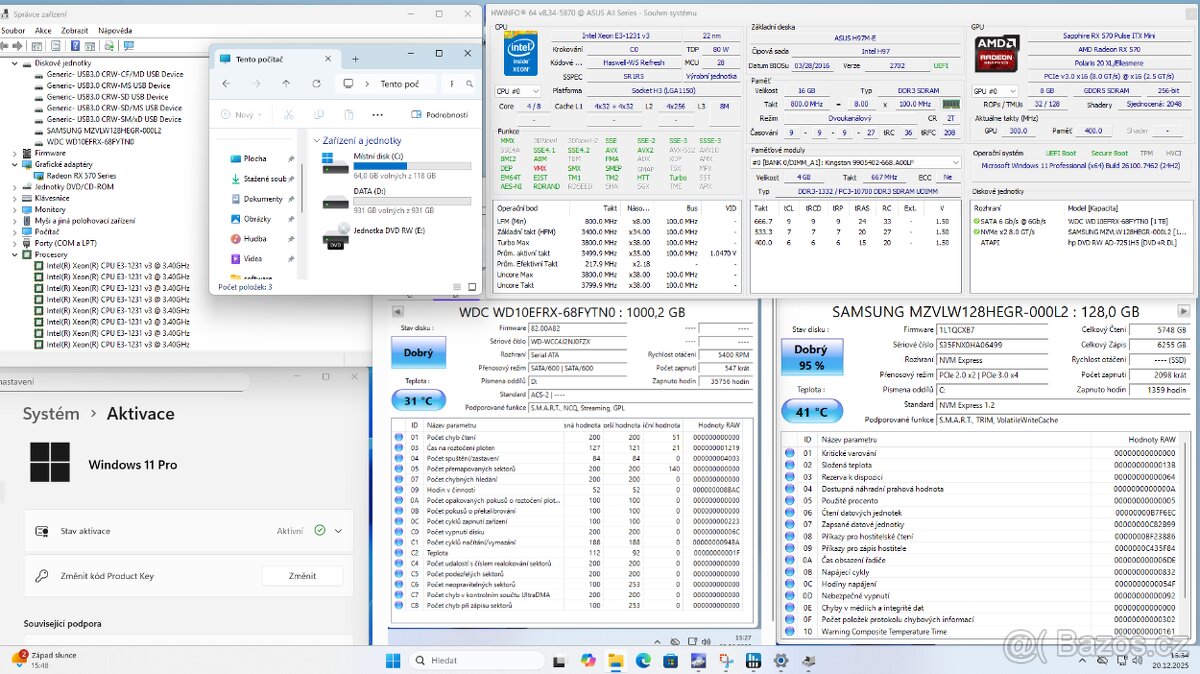 XEON 8vláken,16GB RAM,RX 570 8GB,128GB m.2,1TB HDD,WIN 11 - 8