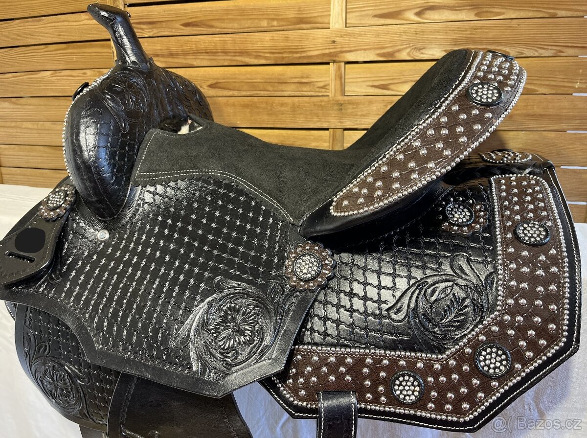 Westernové sedlo 22) černé Basket hnědý krokodýl - 8