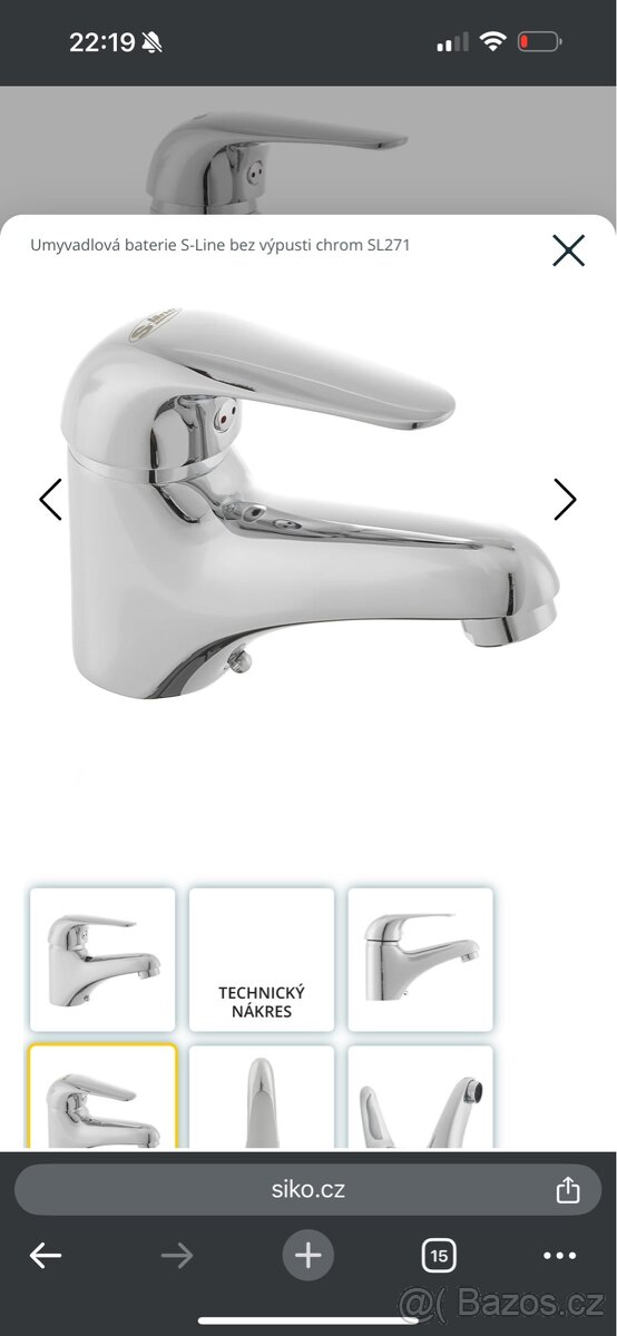 Umyvadlová baterie S-Line bez výpusti chrom SL271 - 8