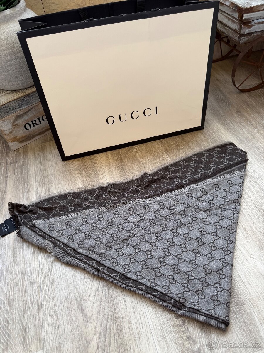 Gucci Scarf GG velký monogram šedý pléd - 8