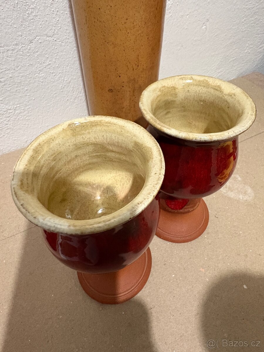 Kameninová láhev a dvě keramické číšky - 8