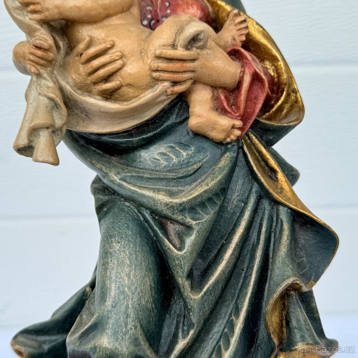 Dřevěná socha Panna Marie s Ježíškem polychromie - 8