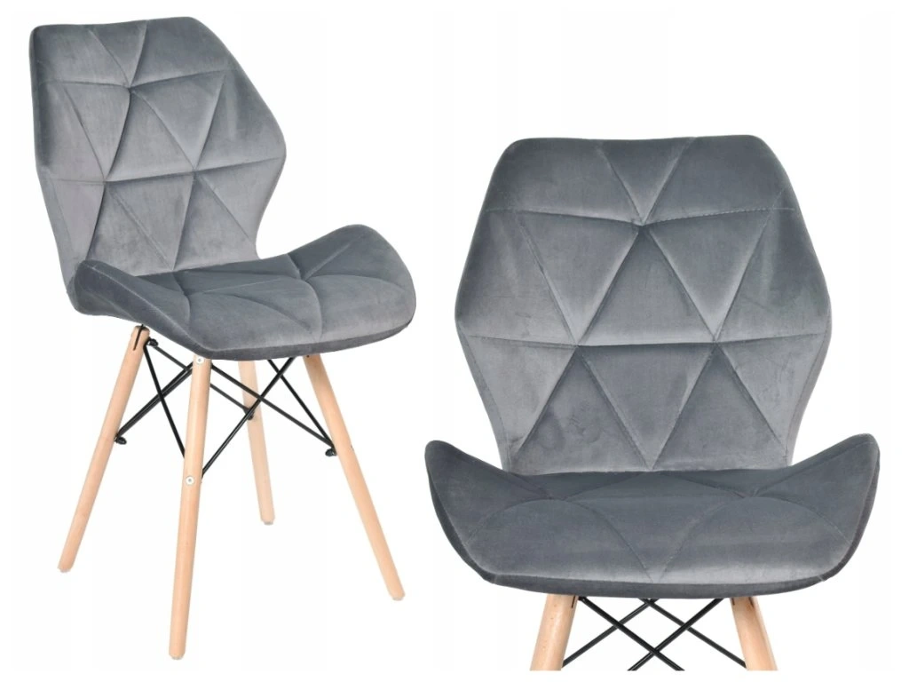 Nová sada 4 jídelní židle, šedá samet, dřevo - 8