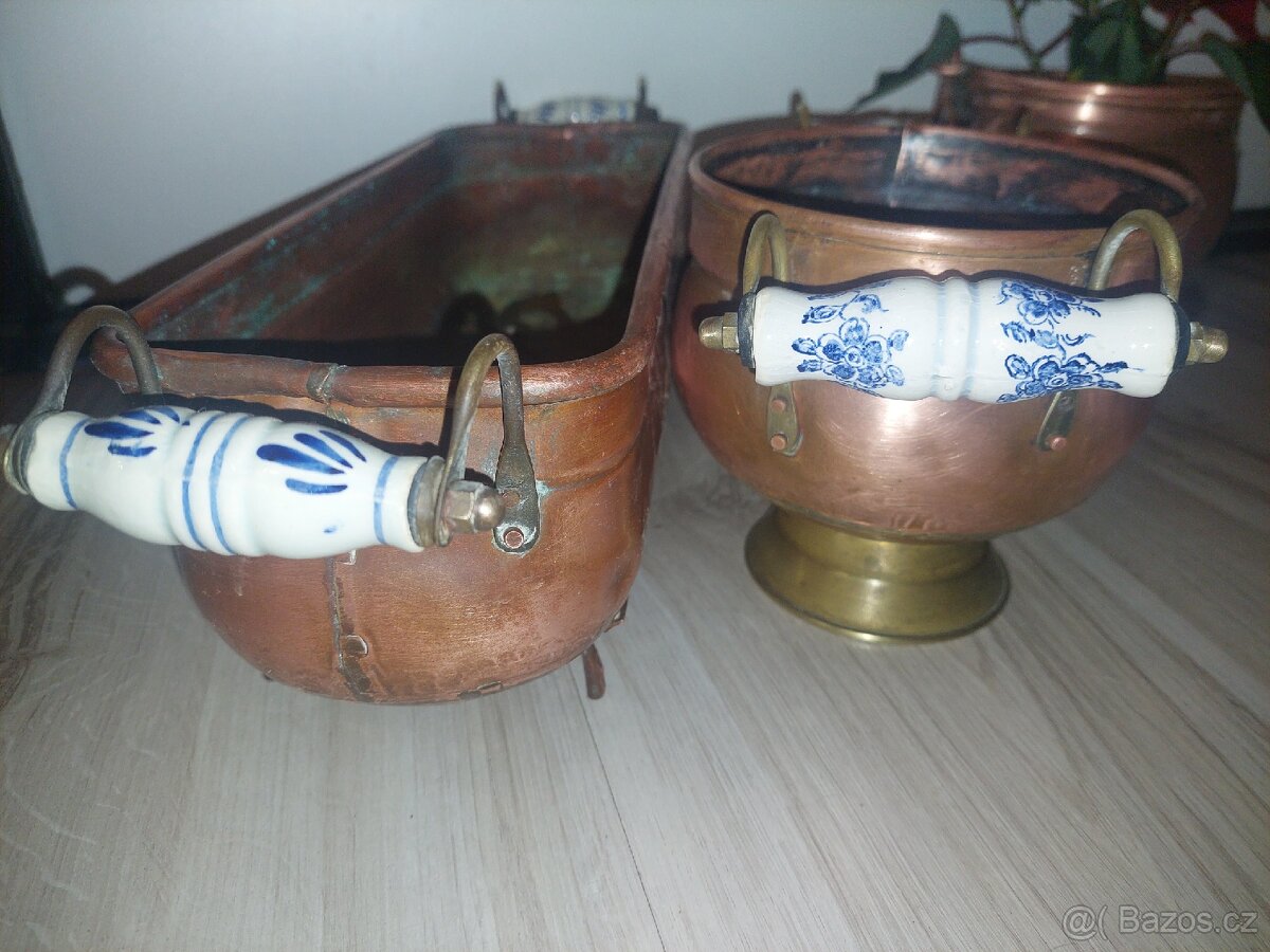 Staré MOSAZNÉ A MĚDĚNÉ NÁDOBY+kotlíky - 8