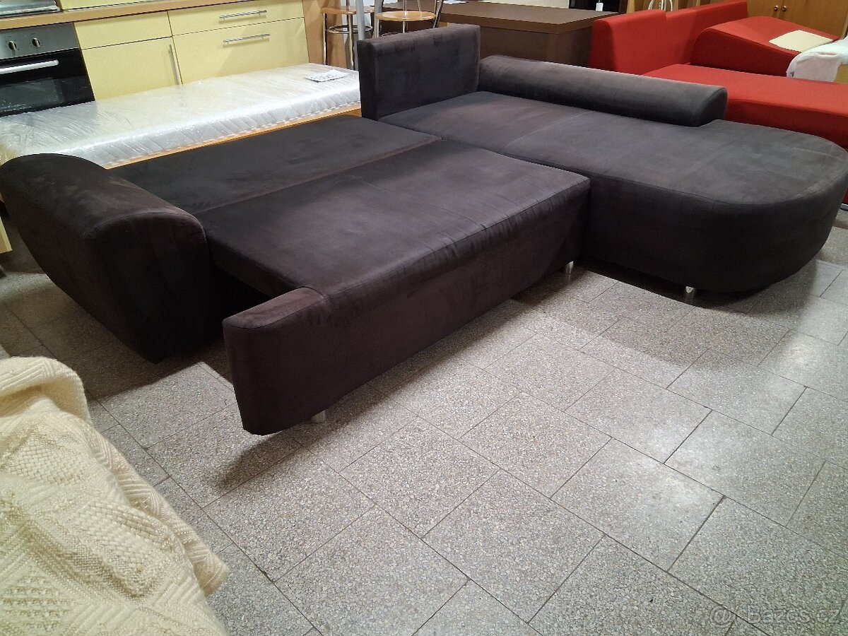 Sedačka rohová rozkládací hnědá - 8