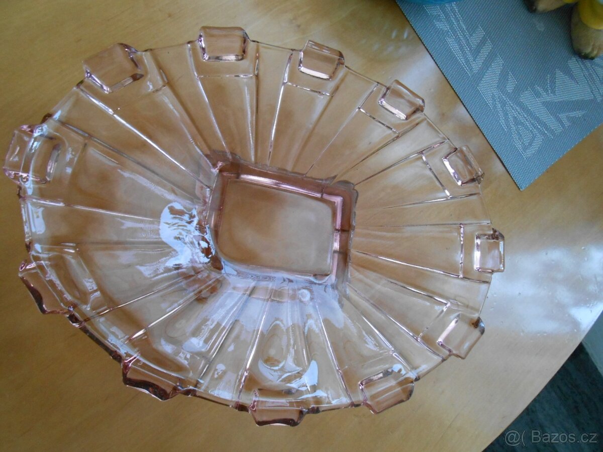 Stará skleněná mísa - růžové sklo - zachovalá - rozměry foto - 8