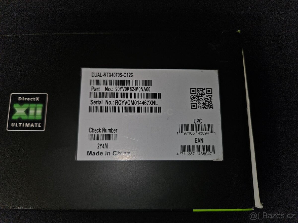Prodám grafickou kartu ASUS DUAL GeForce RTX 4070 SUPER O12G - 8