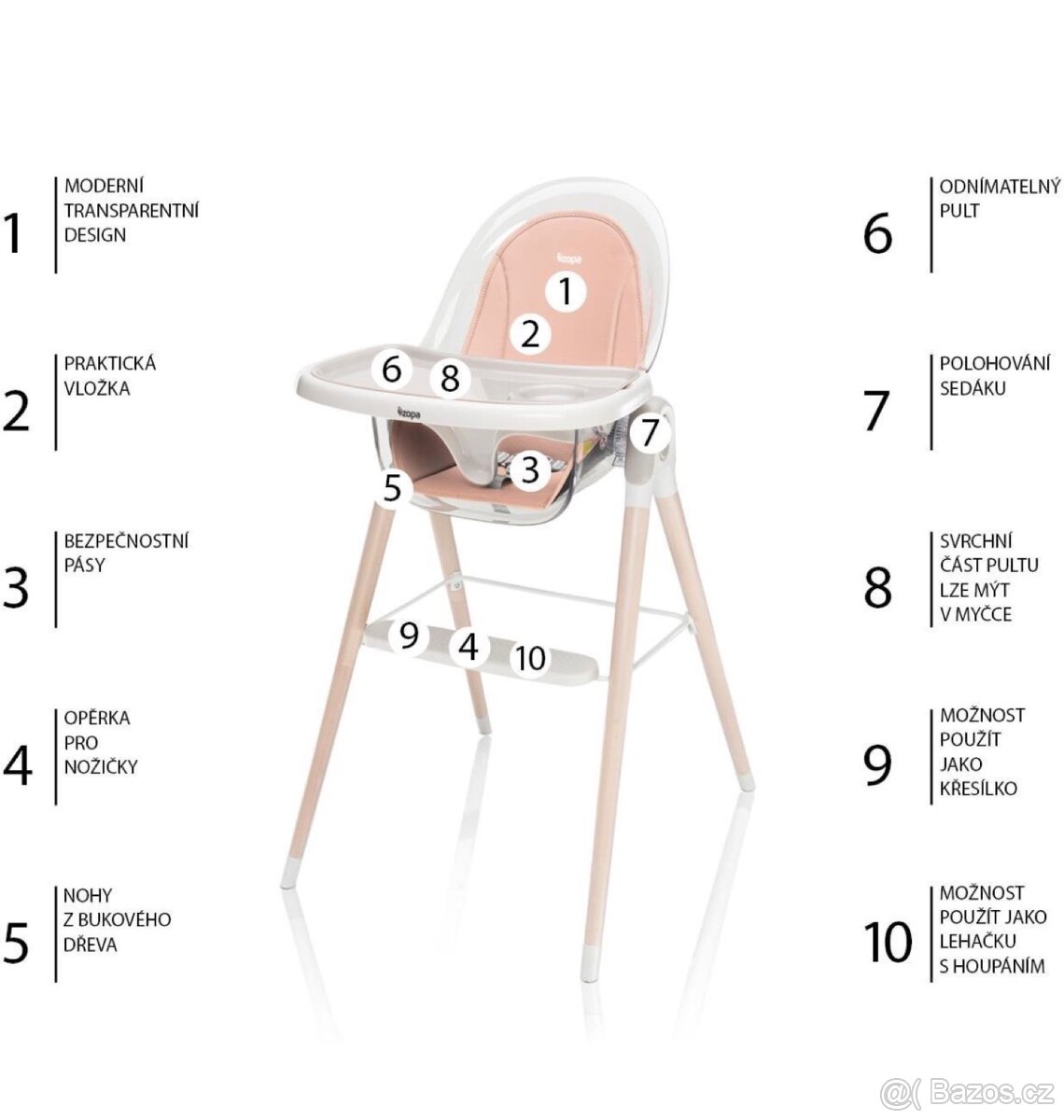 Dětská jídelní židle ZOPA Elite Pink - 8