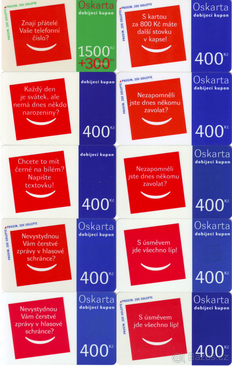 Staré dobíjecí kupóny na mobilní telefon, celkem 96 kusů - 8