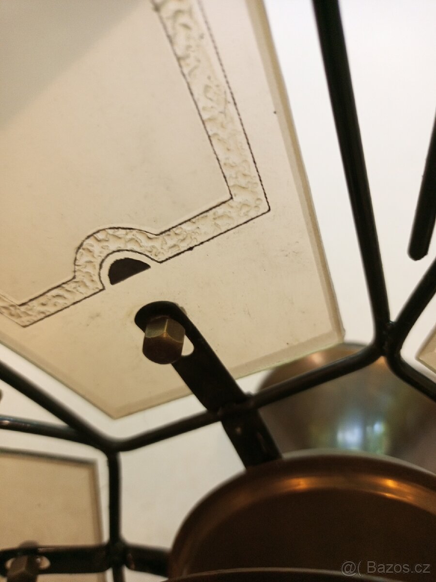 Retro závěsný lustr s rytým sklem – květinový motiv - 8