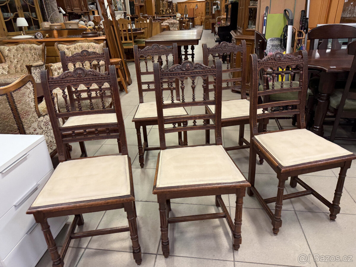 dvakrát historický set dubového stolu a šesti židlí - 8