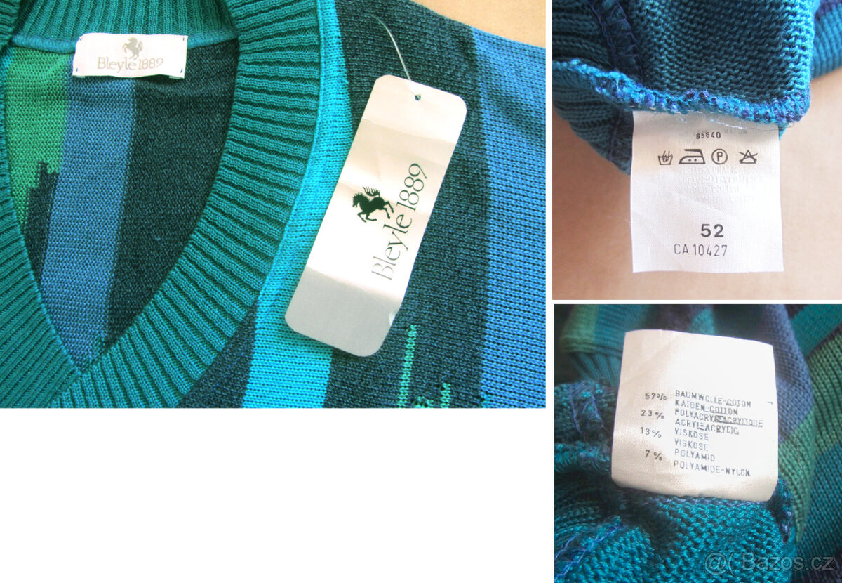 Vintage 80s pánský modrozelený svetr s visačkou - 8